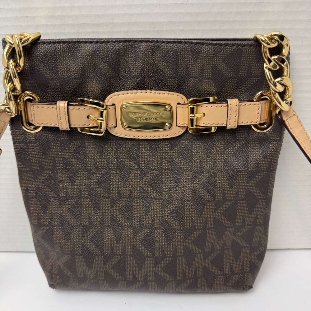 Michael Kors Dark Brown Crossbody Bag with Gold Chain